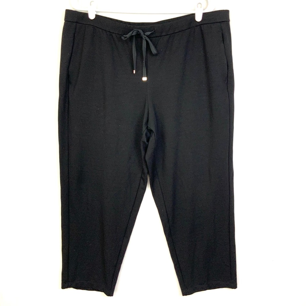 Eileen Fisher Sz XL Black Tencel Drawstring Pull On Casual Pants Jersey Pockets